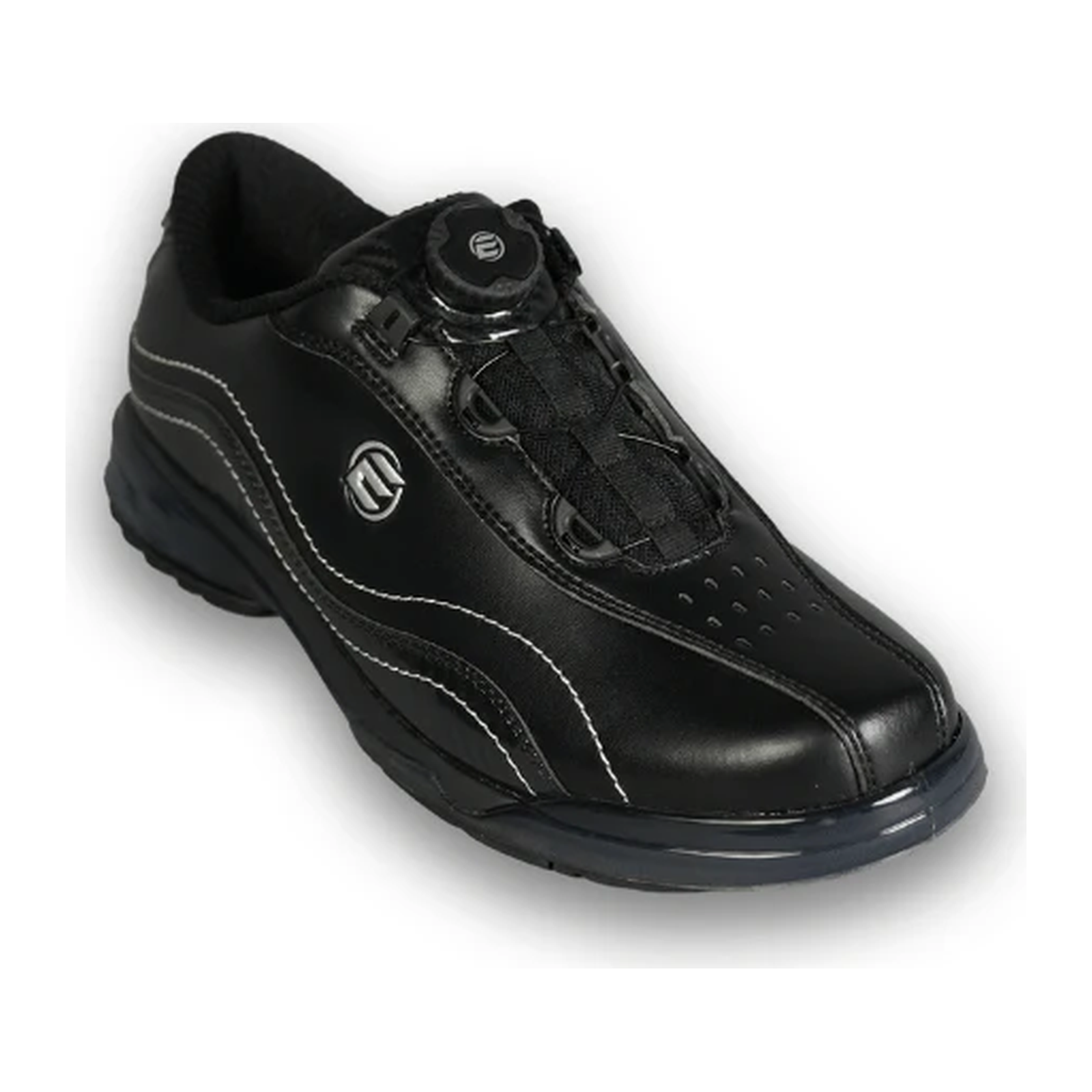 ELITE Predator Black Carbon dial-fastening BOA-style bowling shoe, three-quarter angle view