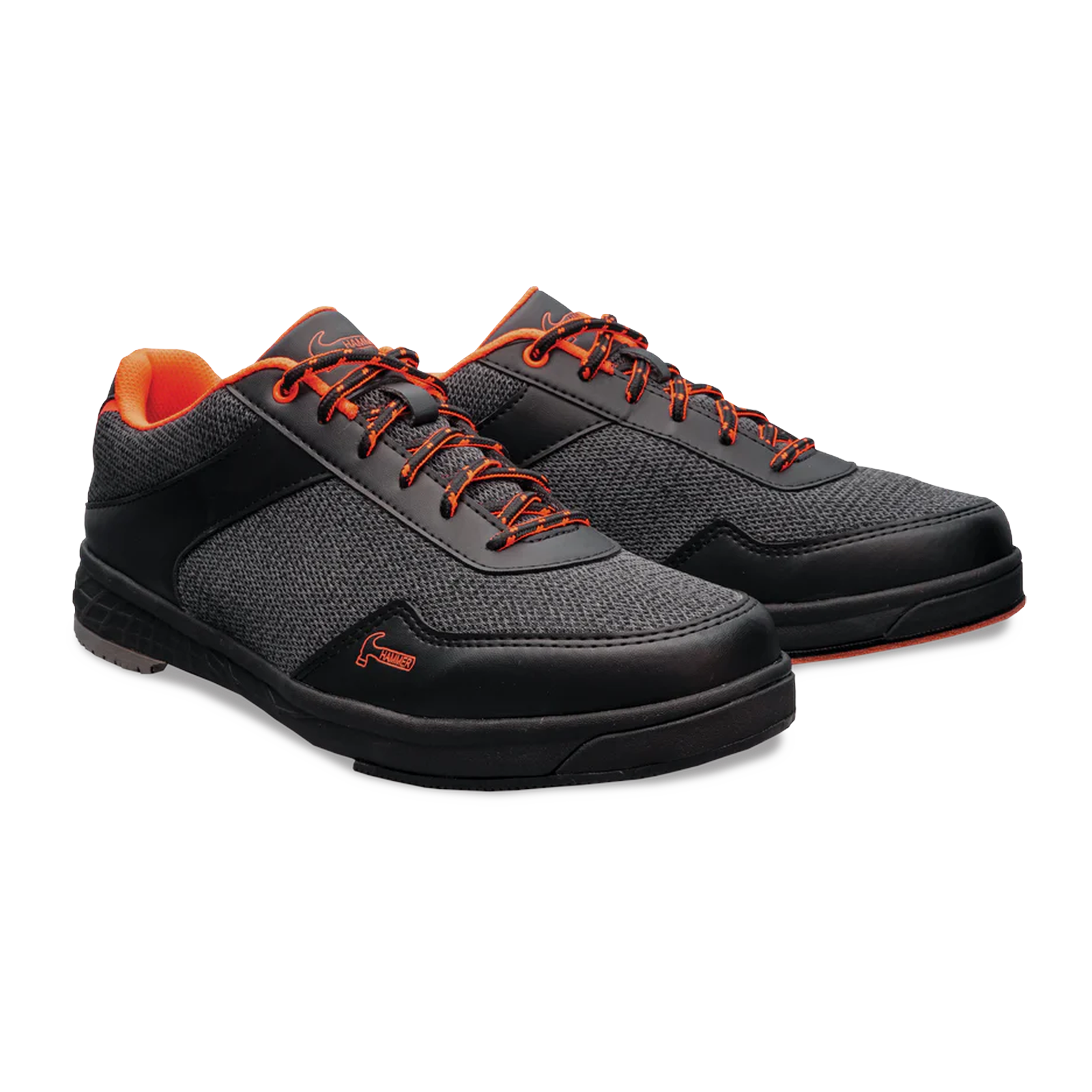 Hammer Razor black and orange athletic-style bowling shoes pair, three-quarter angle view